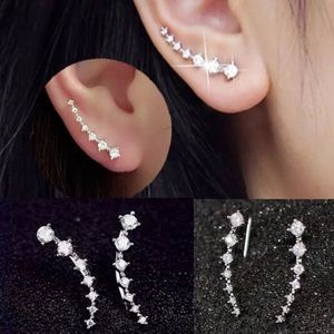 Silver Clear Crystal Ear Climber Ear Cuff Earrings